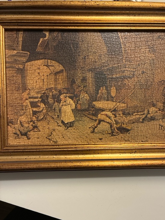 Source Unknown Other - 1845 - 1907 Vintage Gold Framed Village Scene Painting